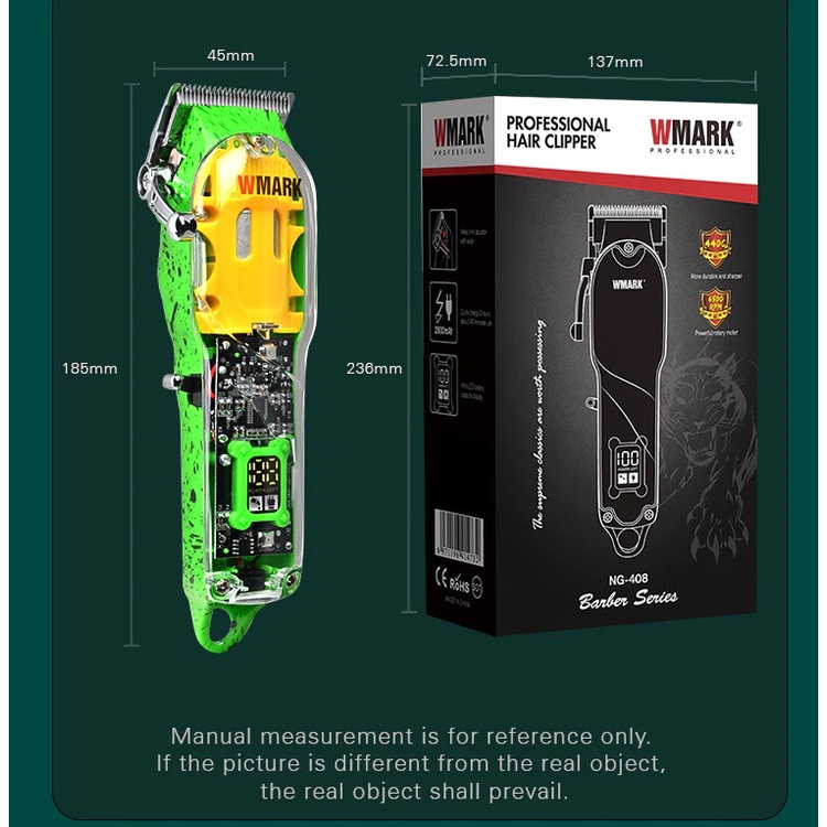 WMARK NG-408 - Professional Electric Rechargeable Hair Clipper - Alat Cukur Rambut Elektronik Portabel Desain Transparan Keren