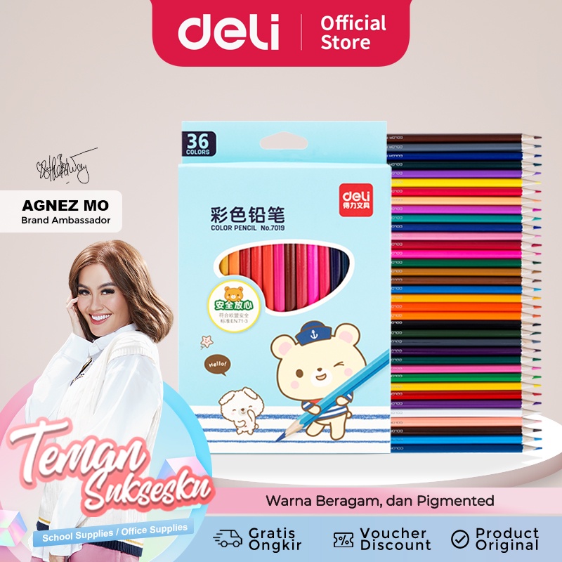 

Deli pensil warna 12/24/36C warna cerah, bentuk hexagonal 7016 7018 7019