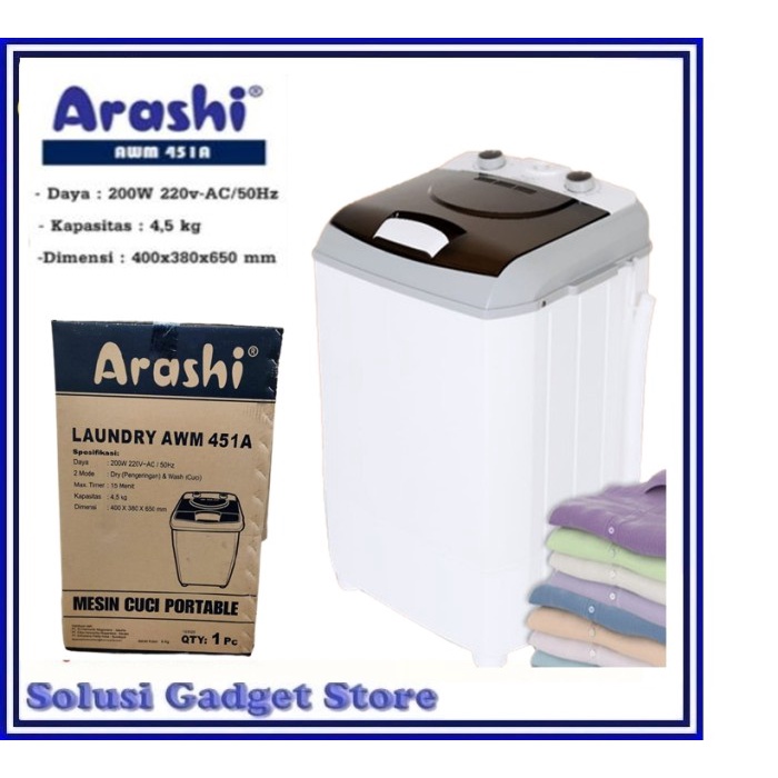 Mesin Cuci Portable ARASHI AWM 451A 1 tabung