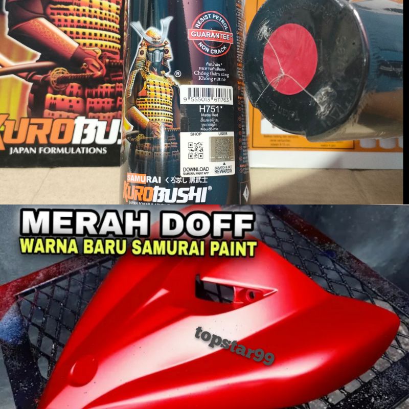 Pilok Pilox Cat Samurai Matte Red H751 Merah Doff 400ml Cat Semprot Samurai Paint Kurobushi Aerosol