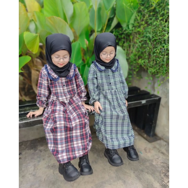 Gamis Anak Flanel 1-6Tahun | Gamis Anak Lebaran 2023 Kekinian | Gamis anak Motif kotak kotak