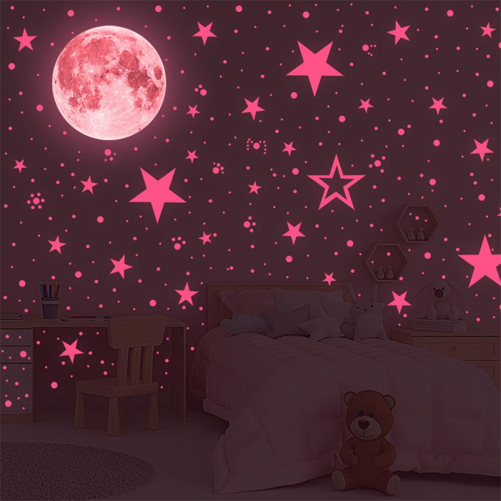 Timekey8 /10 /12 /20cm Luminous Colorful Moon Stiker Dinding Glow In The Dark Decal Untuk Anak Bayi Kamar Tidur Natal Dekorasi Rumah I8T6