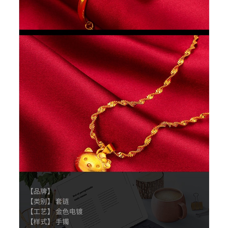 Goldkingdom Perhiasan Fashion Emas Asli Kadar 375Bangkok Aksesoris Ready Stock Wanita Beruntung Kucing Cincin Gelang Liontin Kalung Rantai