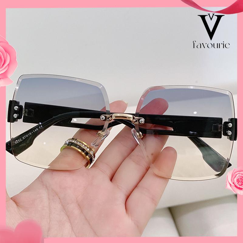 CODKacamata Hitam UV400 Tanpa Bingkai Bentuk Persegi Warna Gradasi Gaya Korea Untuk Wanita-FA