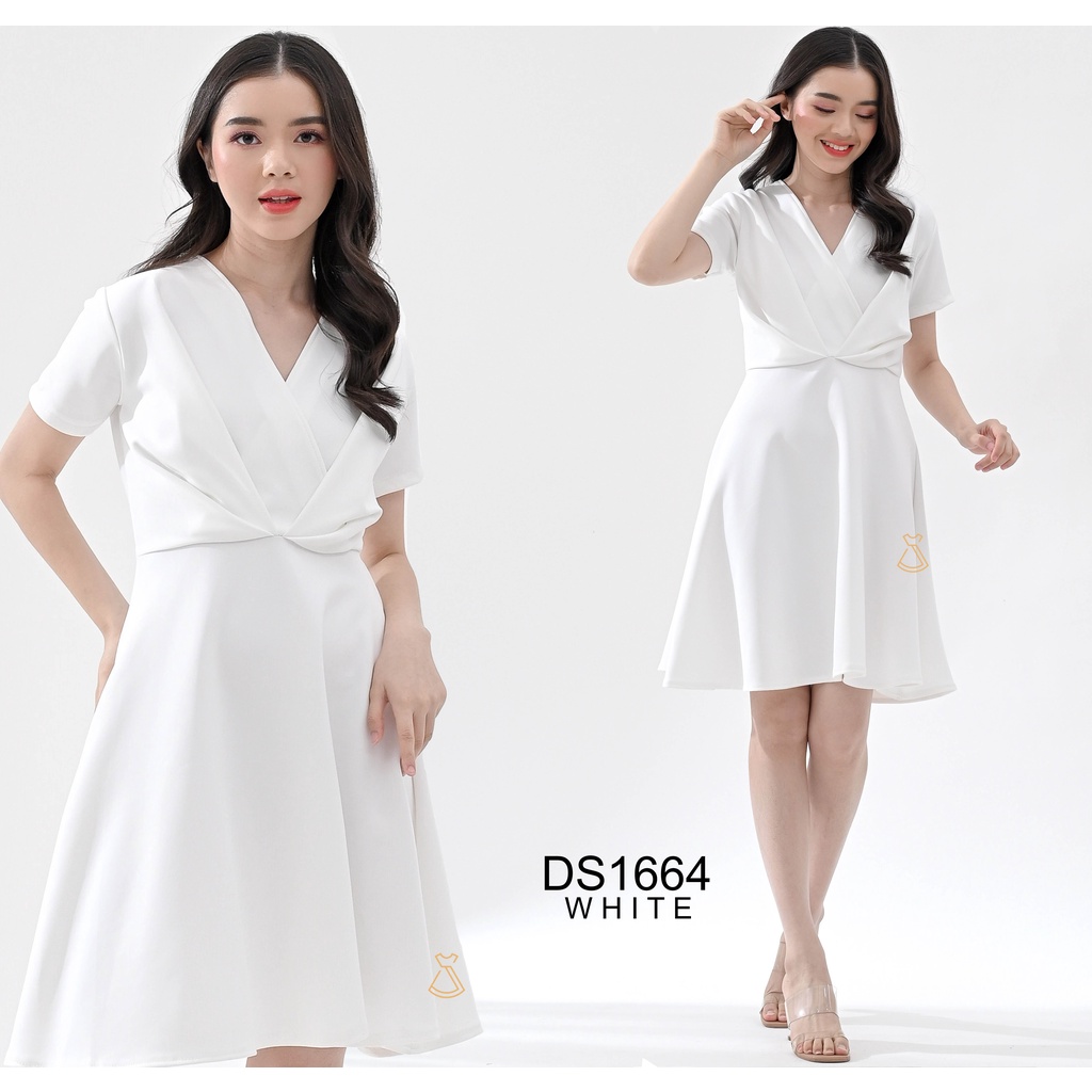 DS1664 - Dress Midi Scuba Stretch Flare Korean Style