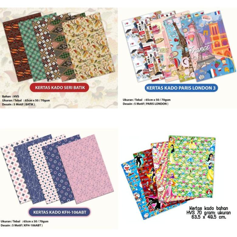 

BISA COD + FREE BUBBLE WRAP/ DUS 50 Lembar Kertas Kado Aneka Motif Karakter (65 cm x 50 cm/70 gsm)