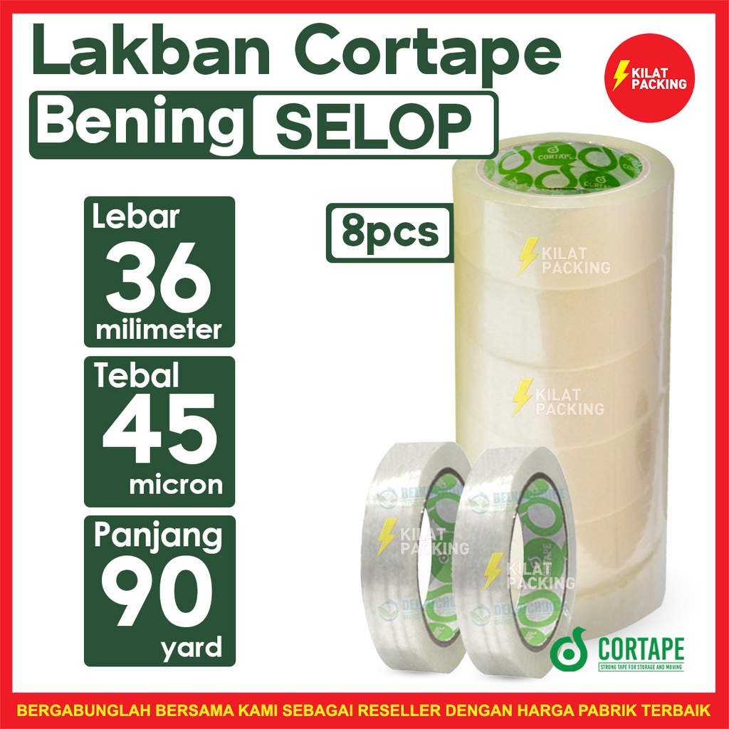 

Lakban Ekonomis Cortape Bening 36 mm x 90 yard Grosir Termurah Per SELOP