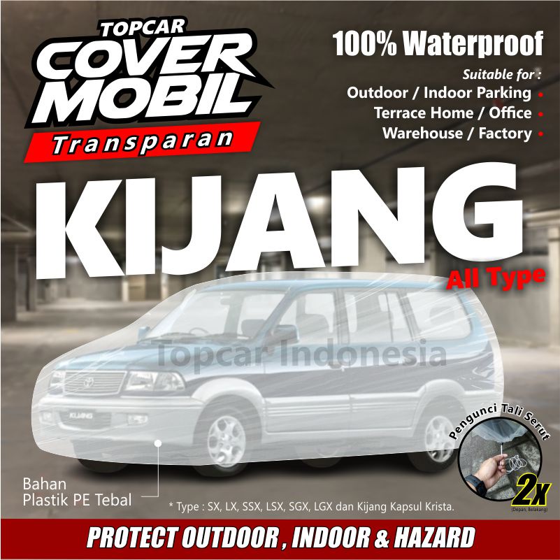 Cover Mobil Transparan Toyota Kijang All Type Plastik Tebal Plastik Waterproof Outdoor Indoor Part Mobil Aksesoris Exterior Selimut Pelindung Anti Air Debu Kotoran Hewan Teras Gudang Rumah by TOPCAR