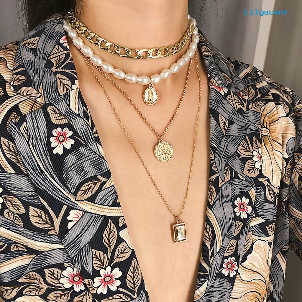 [LS] Liontin Vintage Kalung Multilayer Dekorasi Perhiasan Eye-catching Untuk Club