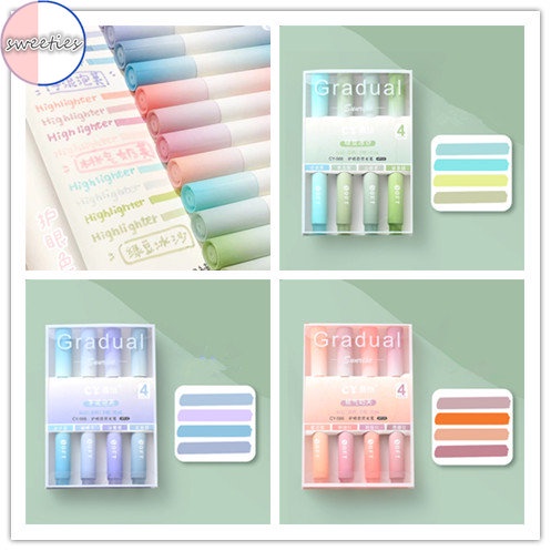 4pc /box Siswa Gradual Color Fluorescent Stabilo Pens Pena Penanda Akun Tangan pen