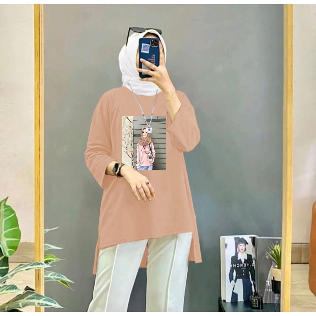 TUNIK PANJANG BELAKANG PENDEK DEPAN | MOTIF PRINT DTF HIJAB PHOTOGRAFER | BAHAN BABYTERRY | ALLSIZE 