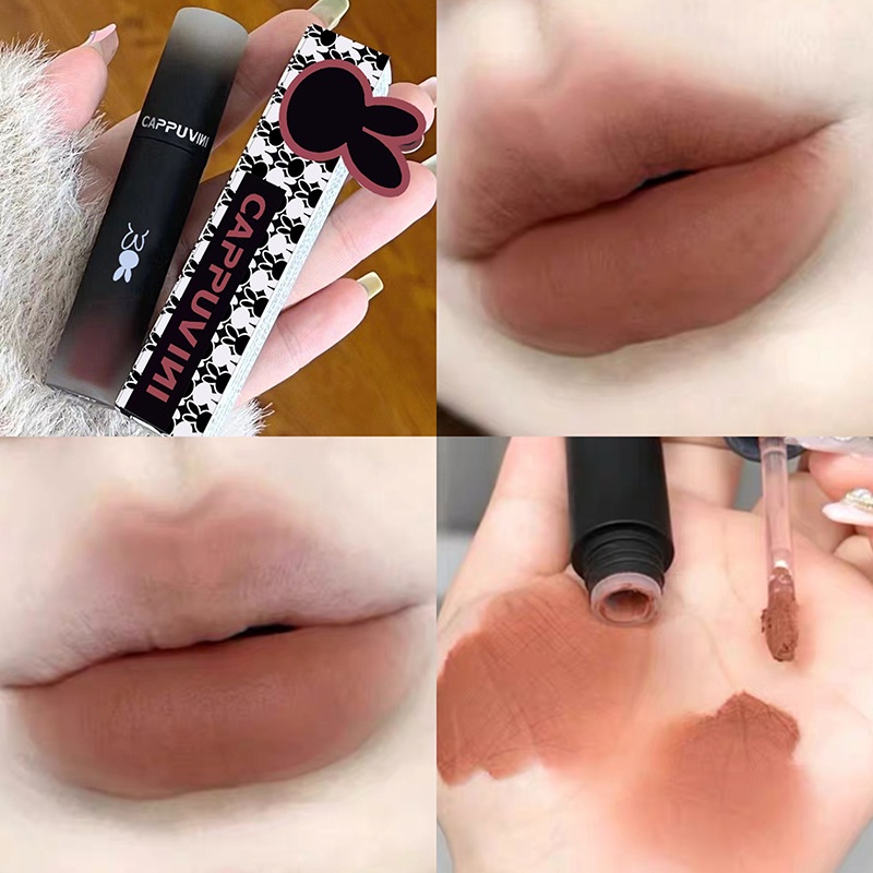 Cappuvini Matte Lip Glaze Dark Series Lipstick Warna Gelap Cappuvini Lipstick Matte Velvet Lip Gloss Waterproof Tahan Lama-4