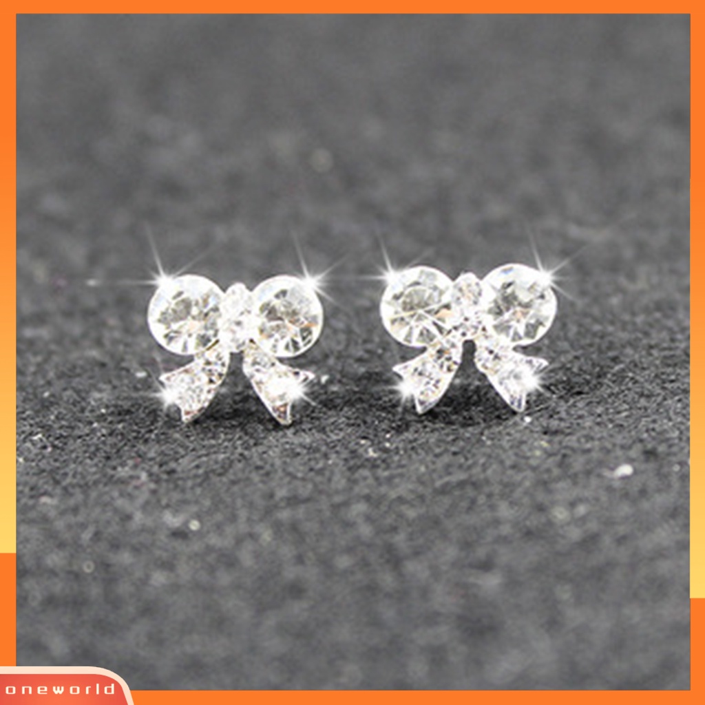 [WONE] 1pasang Ear Studs Heart Cubic Zirconia Korea Busur Kelinci Cherry Mutiara Imitasi Stud Earrings Aksesoris Perhiasan