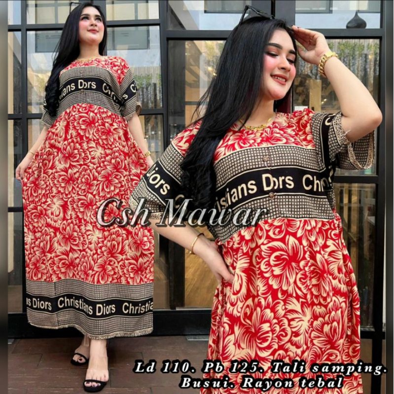 DASTER PREMIUM MOTIF MAWAR BUSUI KANCING DRESS BUMIL BAJU TIDUR