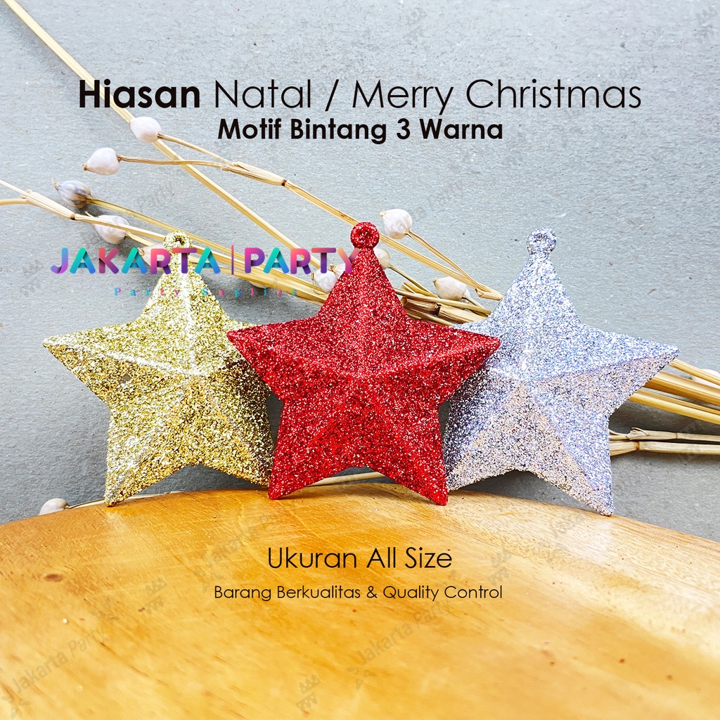 Hiasan natal gantung Bintang mini Isi 3 Pcs / ornamen natal / hiasan pohon natal