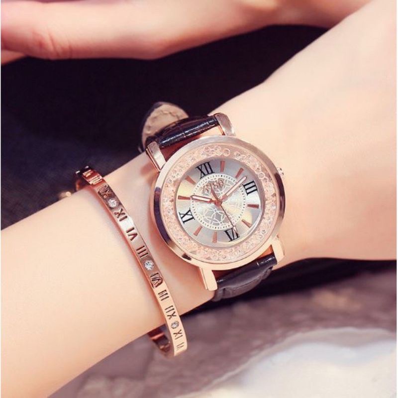 (Grosir)Jam Tangan wanita Fashion ShSh Romawi Glitar Strap kulit(Terima Cod)