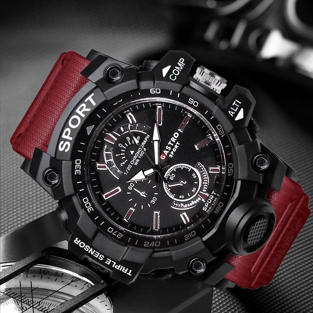 [ COD ]  Jam Tangan Pria Sporty Gastro Rubber Original Tahan Air Fashion Business Auto Date Analog