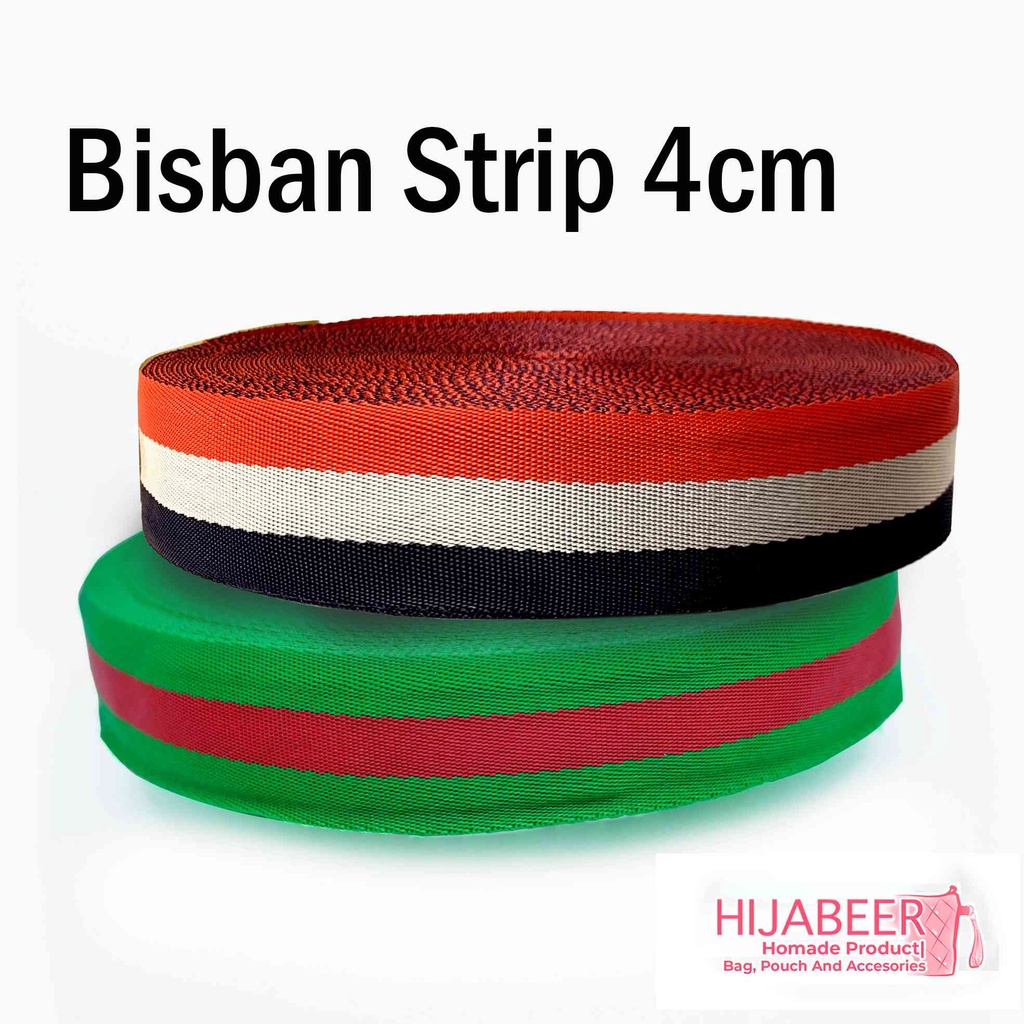 Tali Bisban Motif Salur 4cm  Harga Per ROLL - Tali Bisban Motif GC (GUCCI) Tali Webbing Per ROLL - Tali Tas Bisban