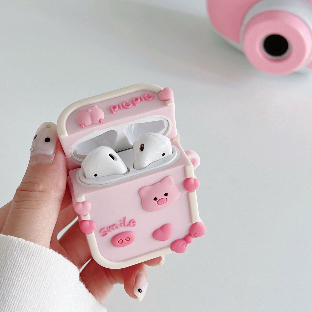 INPODS 3d Pink Pig Persegi Berbentuk Kartun Lucu Bluetooth Earphone Case Cover Untuk Airpods1 2 3 Pro Airpods3 I12 i13 Inpods12 13 Pro