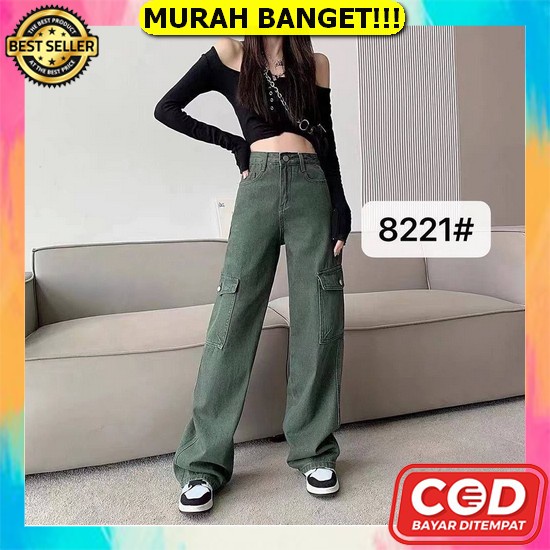 Celana Jeans Wanita Sobek Highwaist Korean (Hmp440 Loose Jeans) Kulot Jeans Cargo Hw Import Kode Ms 