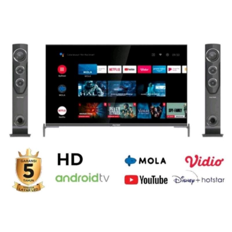 Khusus Sidoarjo TV LED Polytron Android Smart Cynemax + Speaker tower 32 inc PLD 32TAG9855 / PLD 32T