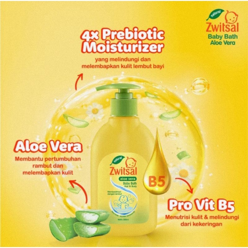 Zwitsal Baby Bath Hair &amp; Body Natural Aloe Vera 300 ml Botol Pump - Sabun &amp; Shampo Bayi