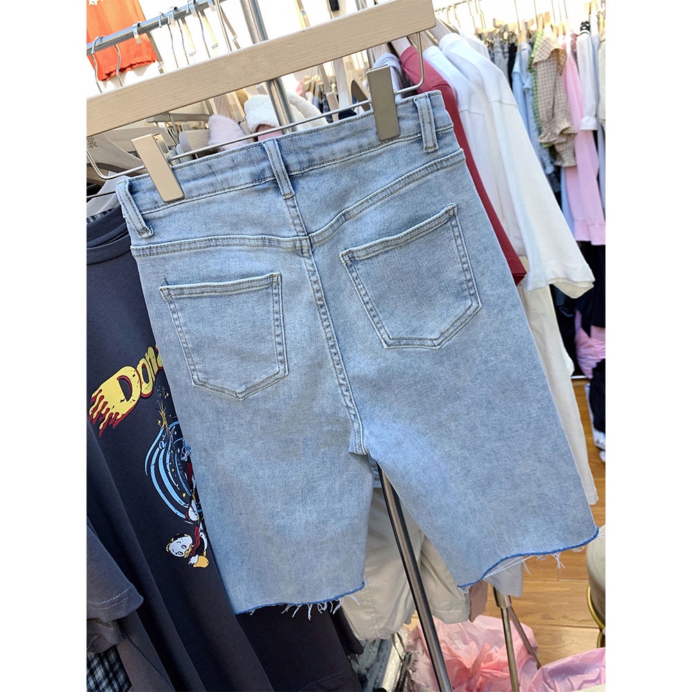 terbaru 2023 jeans stretch wanita short pants wanita hitam melar ripped hotpant cewek 3/4 jeans pendek denim kekinian