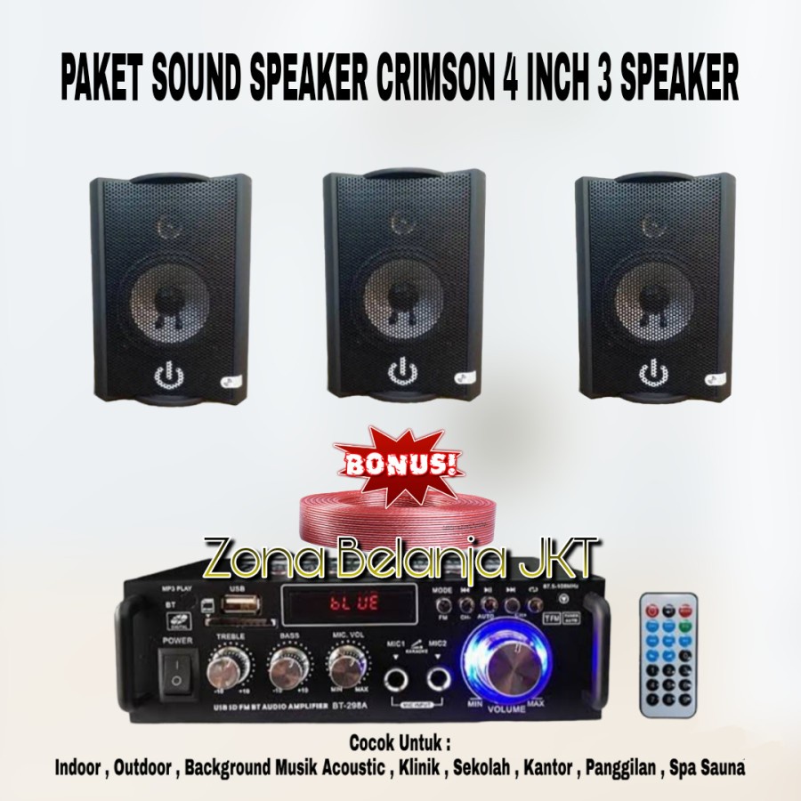 PAKET SOUND SYSTEM CAFE RESTO SPEAKER CRIMSON 4 INCH 3 SPEAKER USB BLUETOOTH