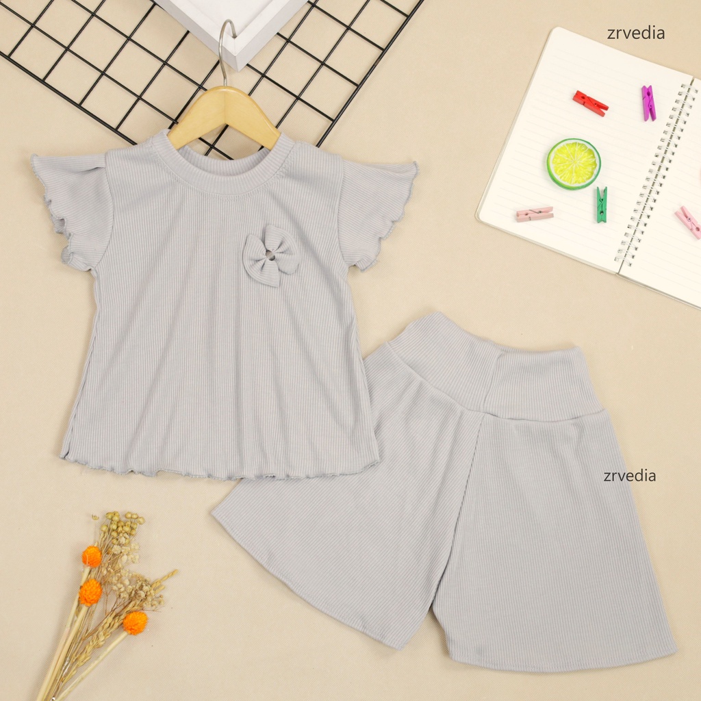 [KNIT] Setelan Melon uk 1-3 Tahun / Cotton Rib Set Anak Perempuan Baju Anak Cewek Polos Stel 2 th Katun Import Kiosbalitaaprillia