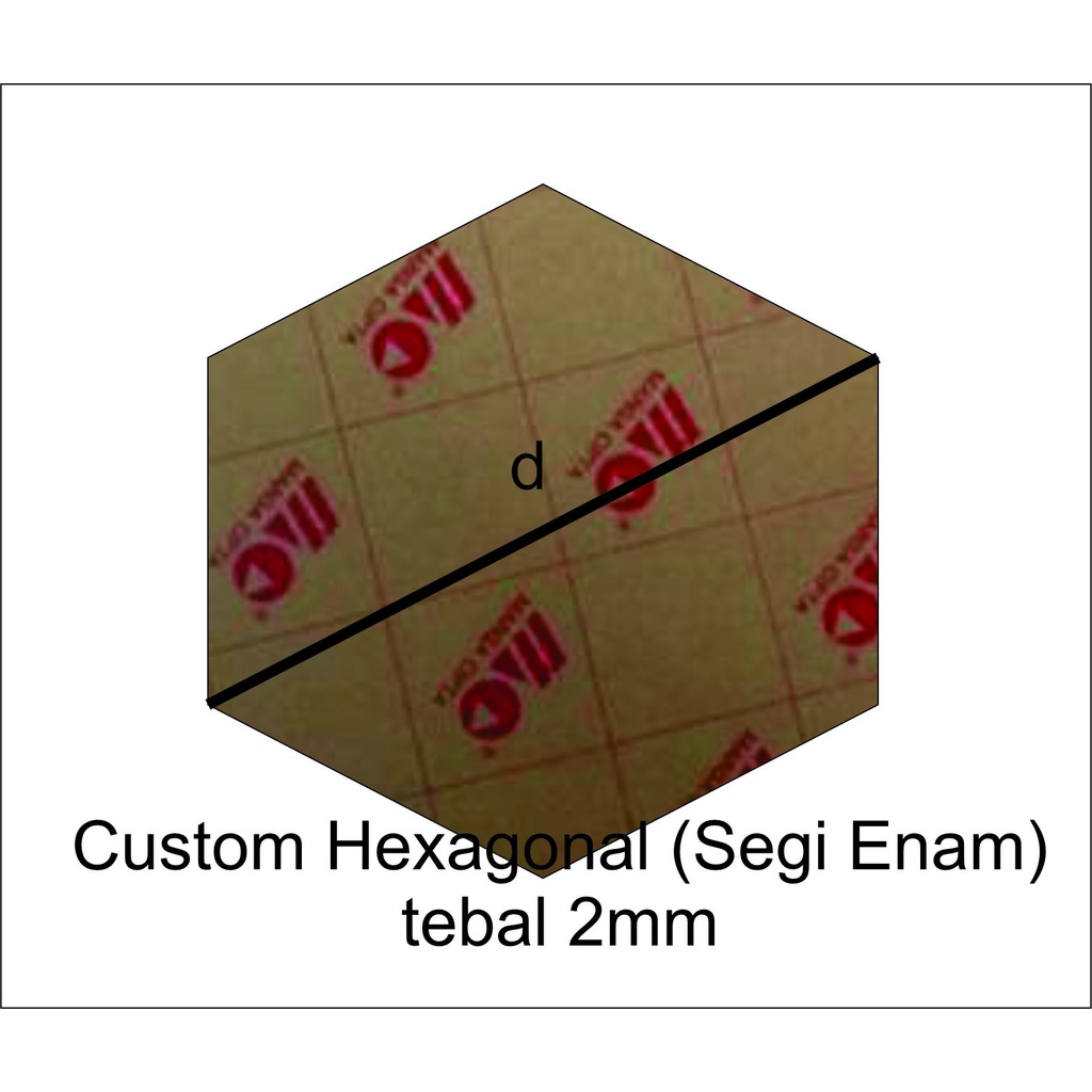 Custom Akrilik Hexagonal (Segi Enam) Tebal 2mm Rp.23/cm persegi