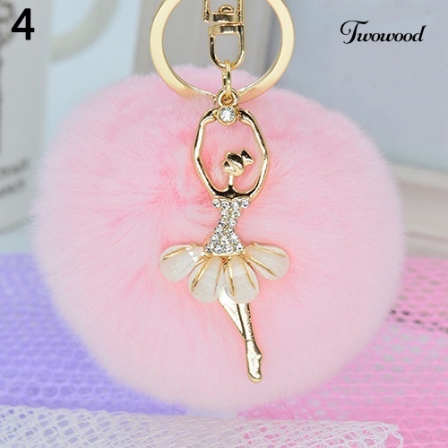 Twowood Fashion Pompom Bola Bulu Mobil Liontin Handbag Keyring Lovely Handbag Keychain