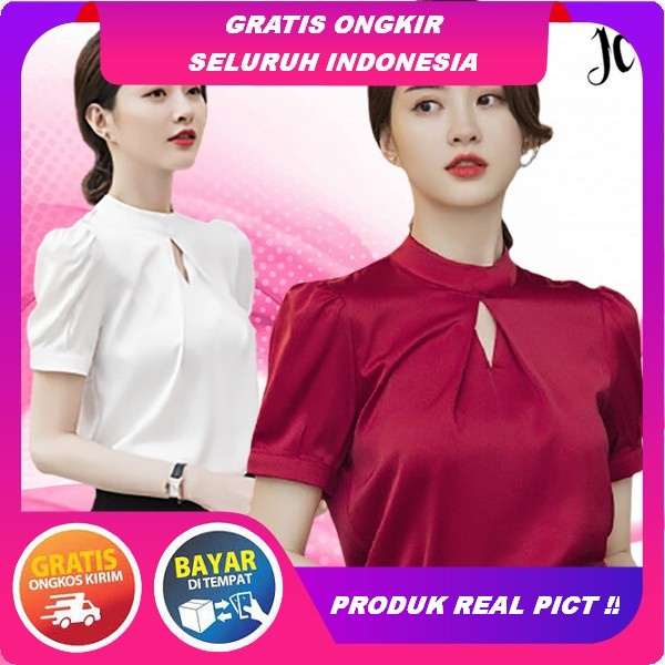 Aisa Kemeja Wanita Kerja Polos Crinkle Baju Wanita Blouse Oversize Rayon Lengan Tangan Panjang Kerut