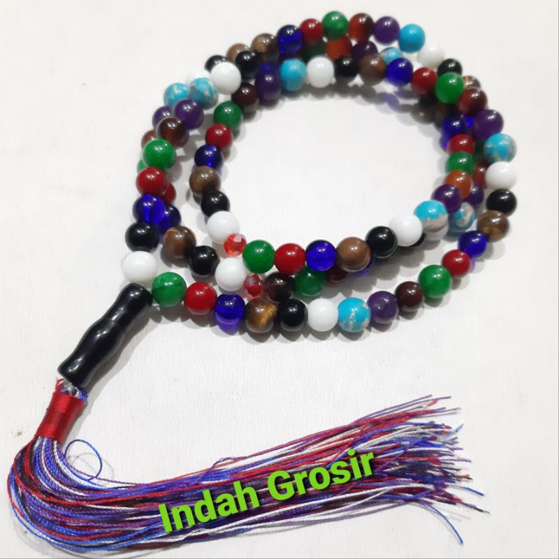 Tasbih Batu 8mm 99Butir Combinasi 9 1Whit onex 2 Black onex 3 Ket aye 4 Safir 5 Marjan 6 Giok burma 7 Aki yaman 8 Kecubung 9 Pirus nivada