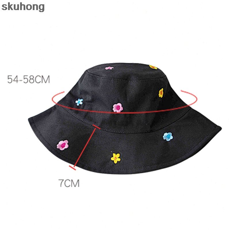 Topi Bucket Hat Pria Wanita Bordir Motif Bunga Bahan Katun