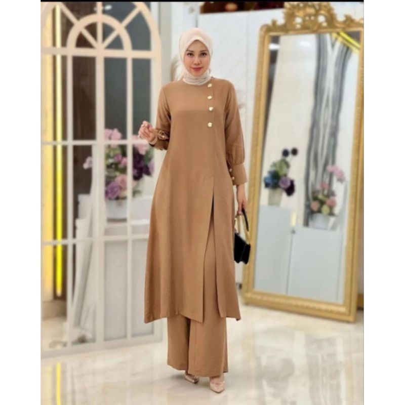 ADELINE SET/Stelan Long Tunik Cringkle Airflow
