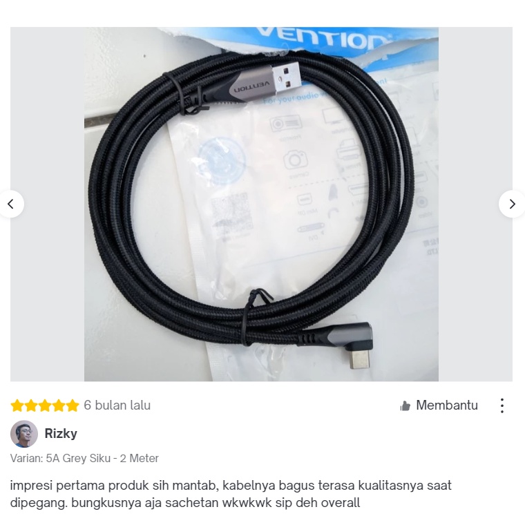 Vention Kabel Data USB Braided Siku Type C 5A Fast Charge 1M 1.5M 2M