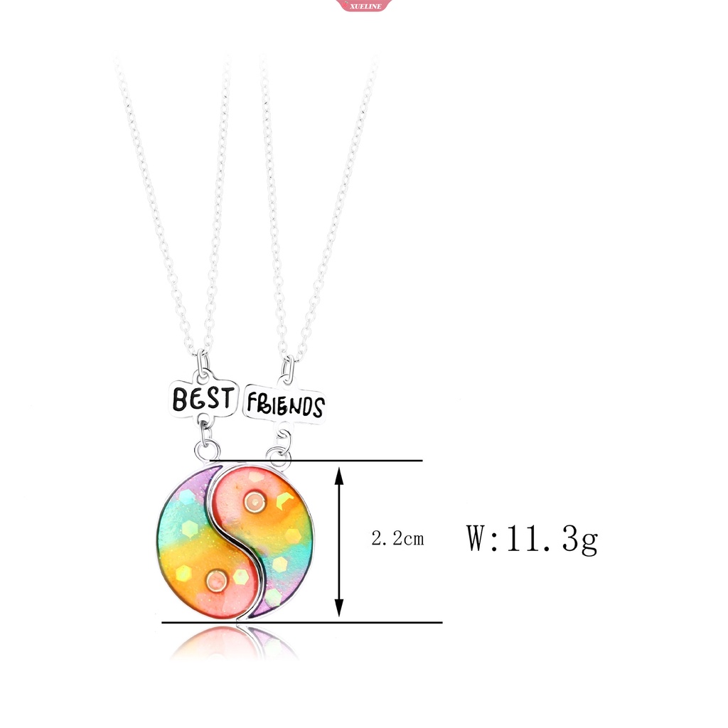 2buah Pasangan Pencocokan Liontin Kalung Pasangan Taiji Pencocokan Rantai Logam Warna-Warni Persahabatan Kalung Perhiasan [ZXL]