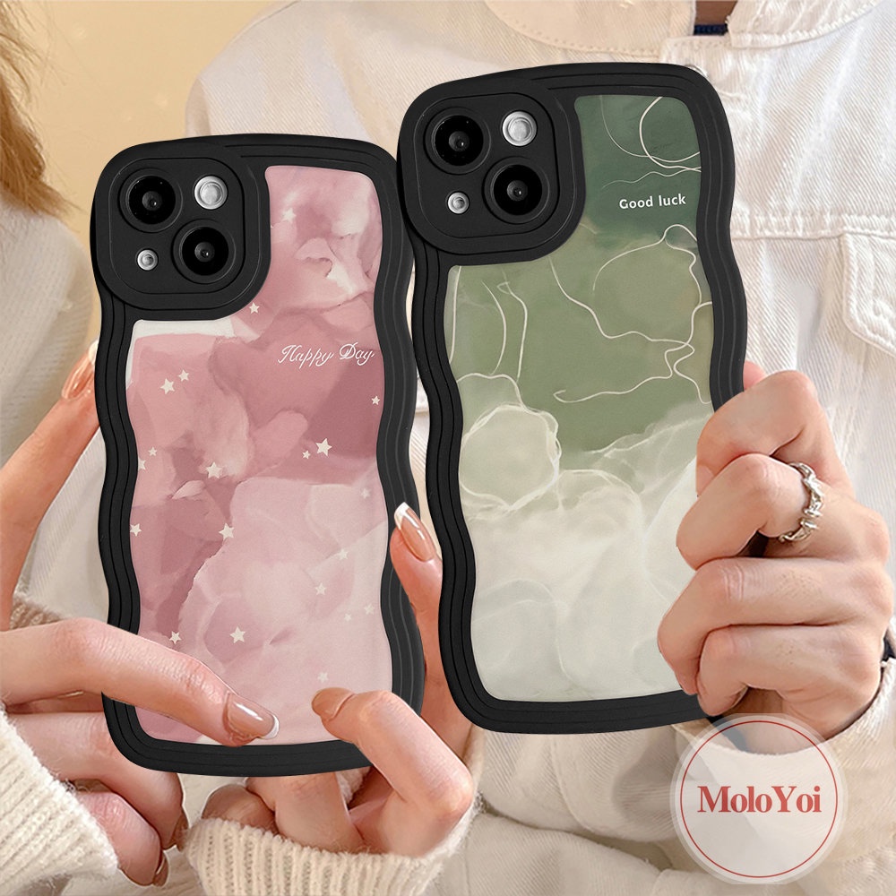 Casing Pasangan Cocok Untuk iPhone 11xr7 8 Plus 13 12 14 Pro Max 6 6s Plus 14plus X XS Max SE 2020lembut TPU Wavy Edge Halo Dyed Watercolor Star Lines Case