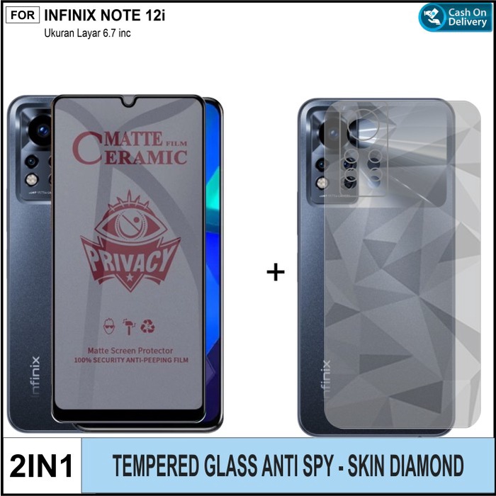 Tempered Glass Anti SPY Infinix Note 12i Free Skin Diamond