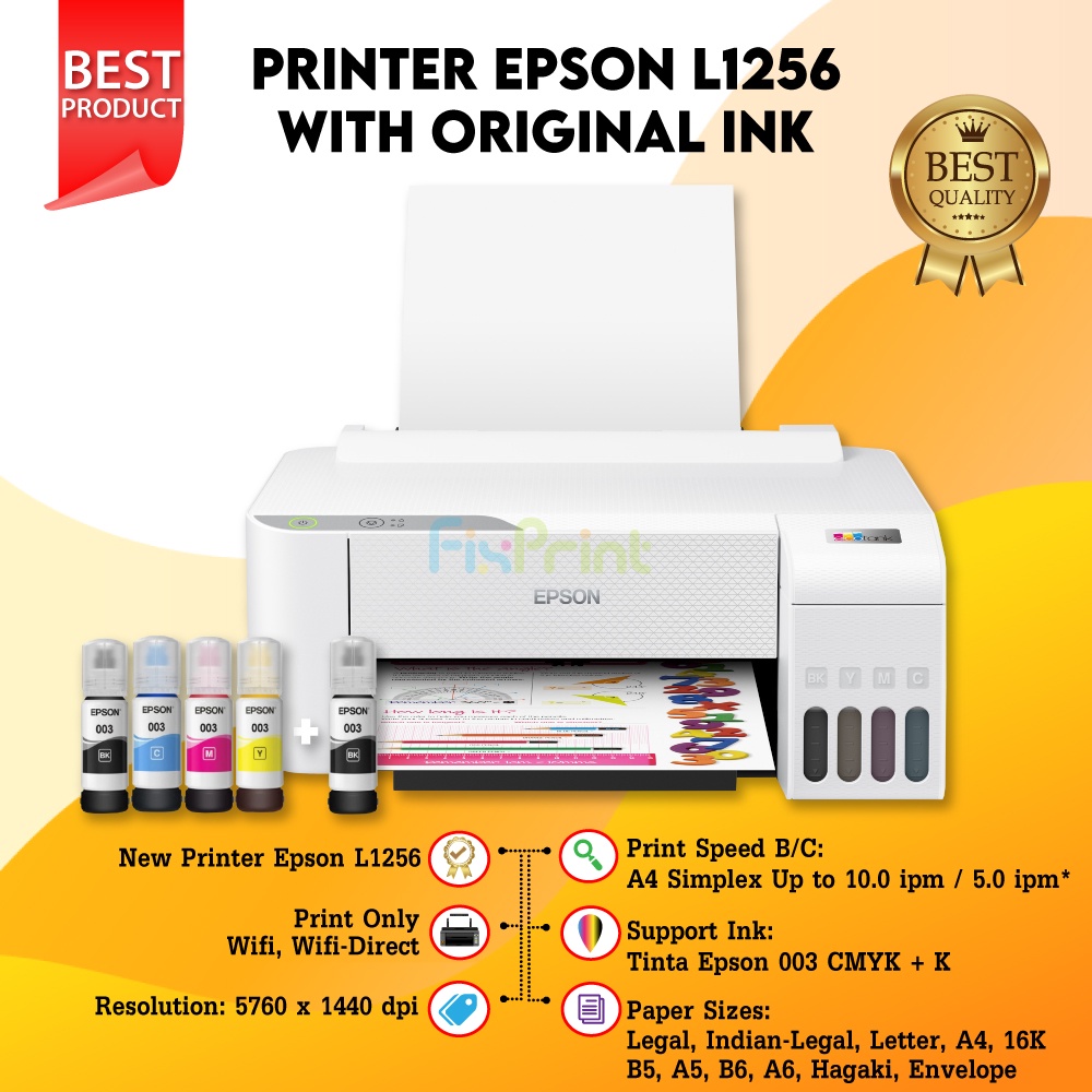 Printer Epsn L1250 L1256 Print Only Wifi Cetak A4 Warna Baru