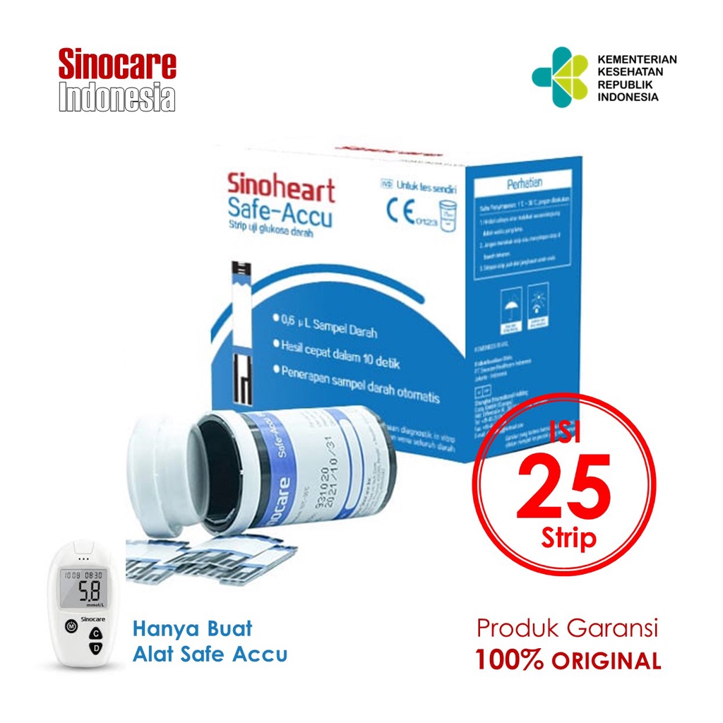 Strip Uji Gula Darah Sinocare Safe Accu (25 Strip)