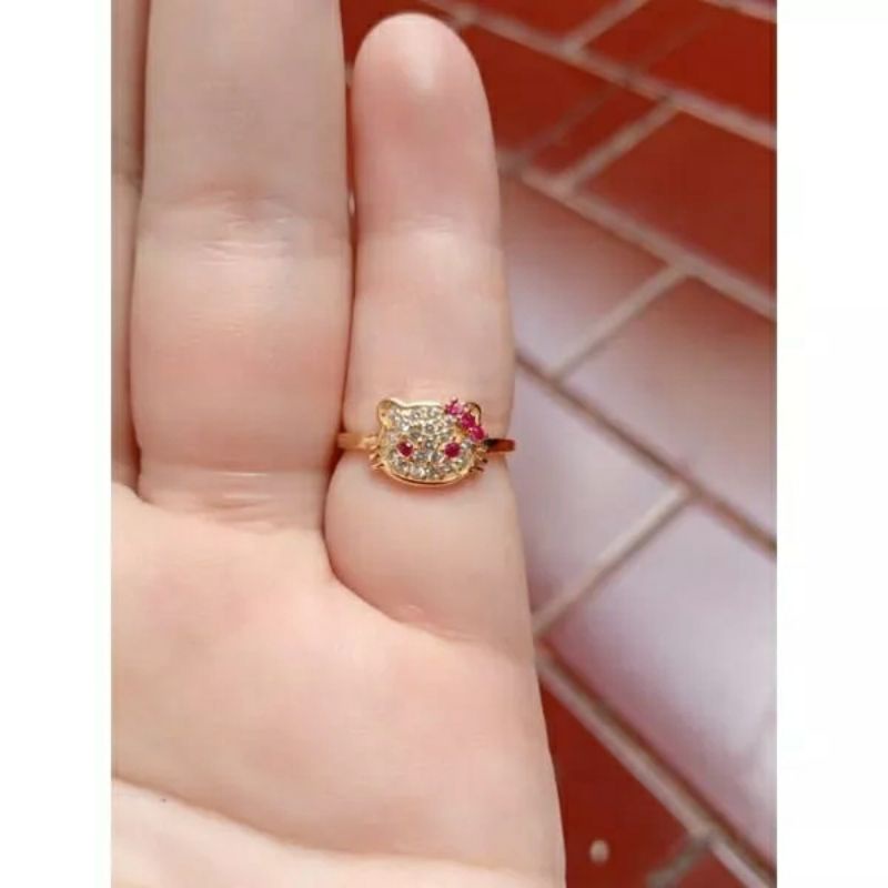 cincin anak hello kitty mata putih/perak asli silver 925 lapis emas/cincin anak fashion