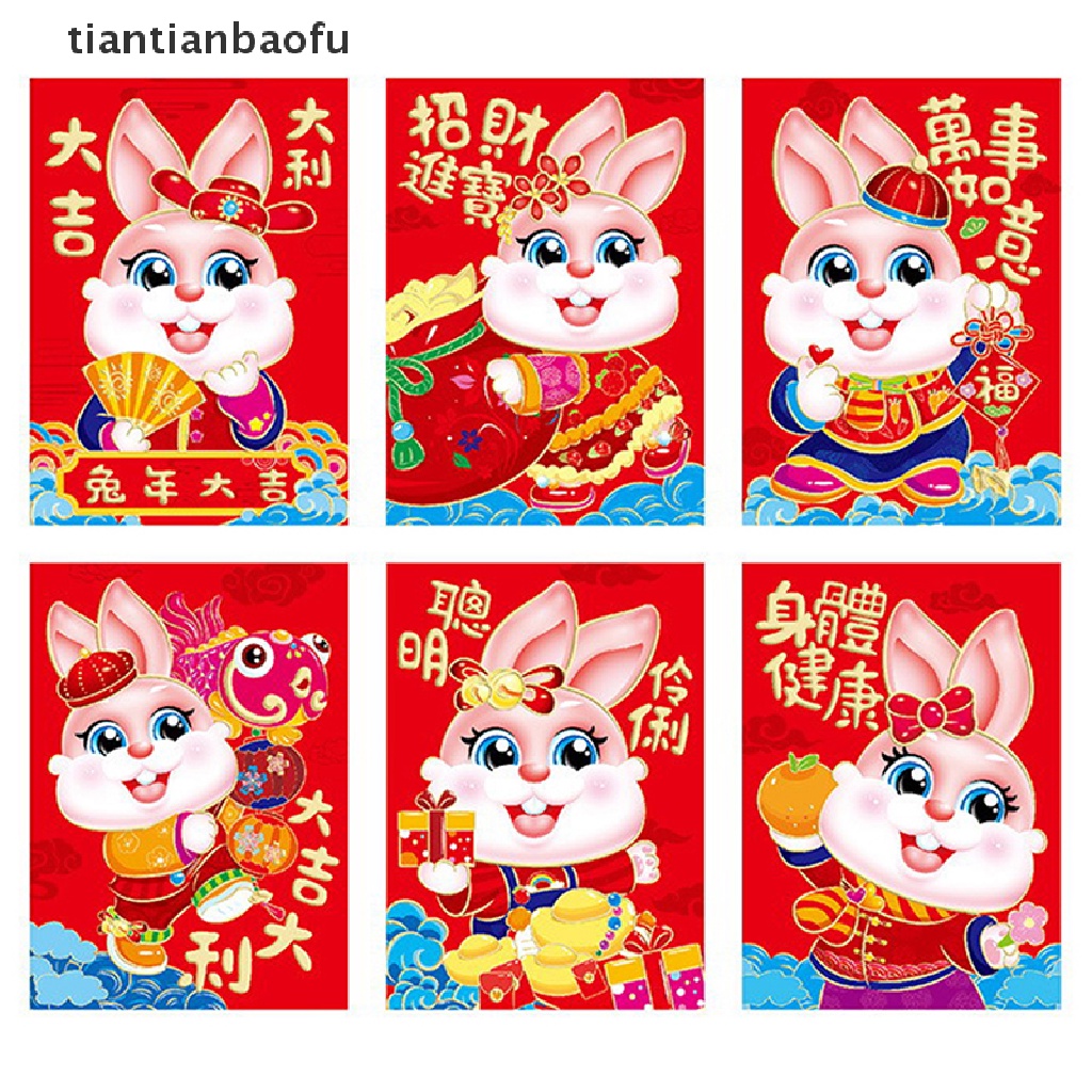 [tiantianbaofu] 60pcs 2023tahun Imlek Lucu Kelinci Amplop Merah Shio Imlek Amplop Merah Kartun Anak Hadiah Uang Packing Tas Amplop Merah Festival Musim Semi Hongbao20