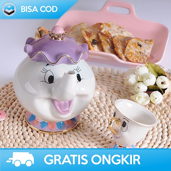 SET TEKO CANGKIR KERAMIK DESAIN MEWAH ELEGAN TEAPOT UNIK BERKUALITAS