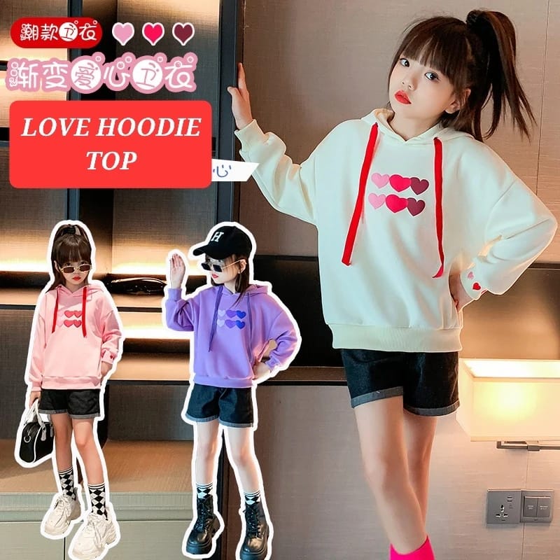 LOVE HOODIE TOP BAJU ATASAN SWETER SWEATER ANAK REMAJA PEREMPUAN FASHION KOREA IMPORT CEWEK