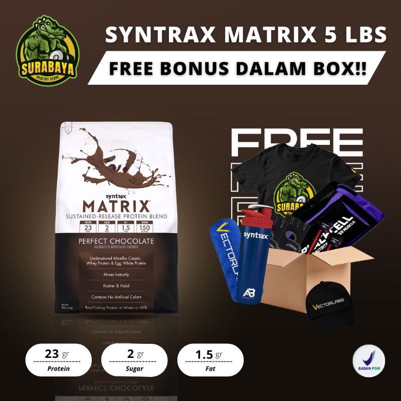Syntrax Matrix 5 Lbs BPOM Susu Puasa Sustained Release Whey Protein Concentrate Blend Micellar Casein Egg Albumin Non Isolate