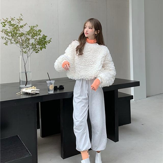 Suhao Hoodless Sweater Wanita In Trendi Setelan Dua Potong Longgar Menebal All-Match Leher Bulat Pullover Kain Wol Jaket top