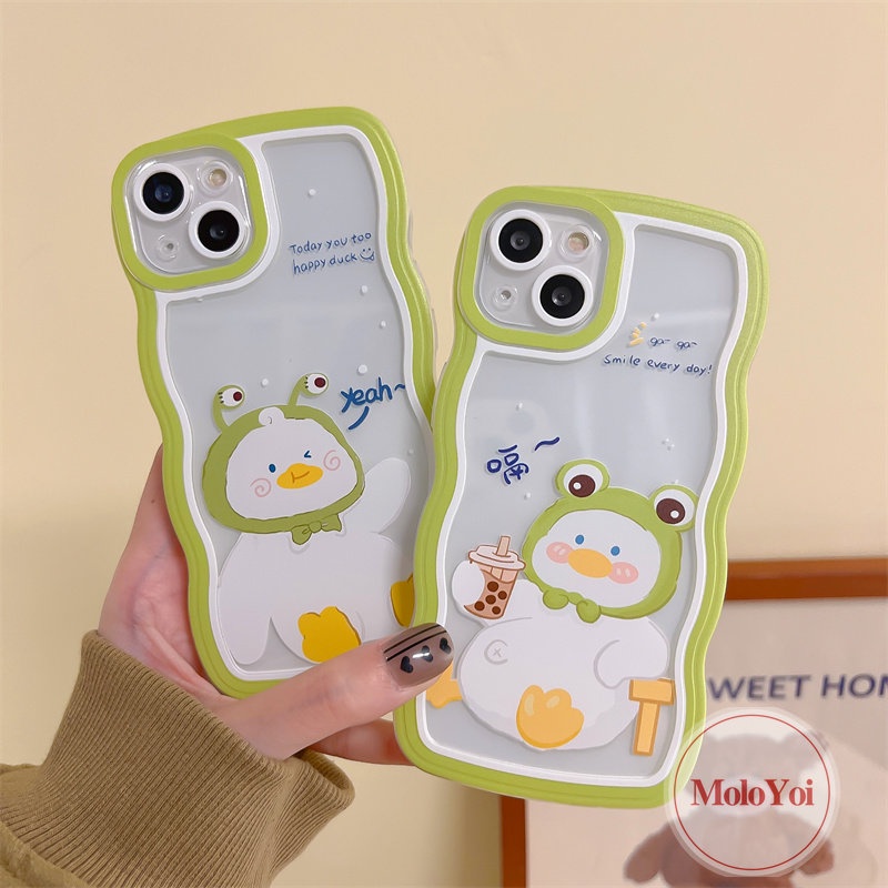 IPHONE Casing Ponsel Kompatibel Untuk Iphone11 12 13 14 Pro Max 6Plus 8Plus X XR XS Max 14 7 8 6s 6 Plus SE 2020 Wavy Edge Lucu Kartun Bebek Susu Teh Lembut Tpu Penutup Belakang