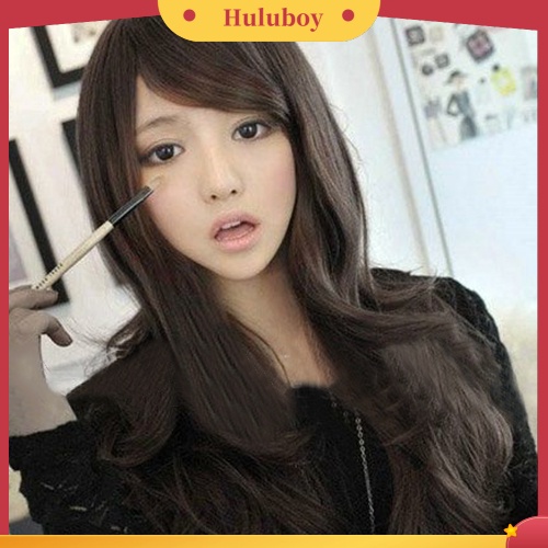 Wig Rambut Panjang Keriting Gelombang Dengan Poni Samping Untuk Wanita