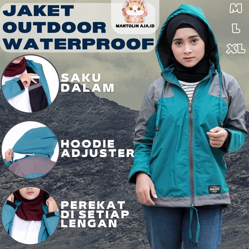 Jaket Gunung Jaket Outdoor Waterproof Wanita Laki laki Remaja by Amazing Bahan Parasut Premium
